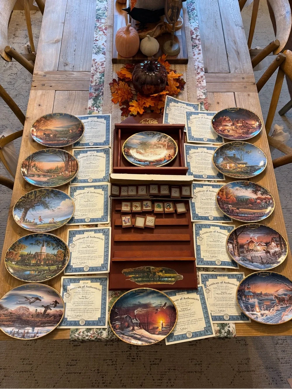 Terry Redlin Seasons to Remember Perpetual Calendar Complete 12 Plates Tiles COA